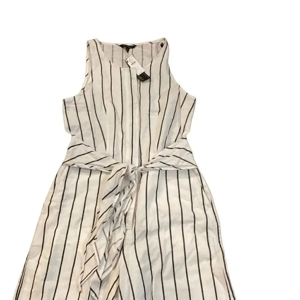 NWT Banana Republic white/black striped linen blend wide pant jumpsuit Small